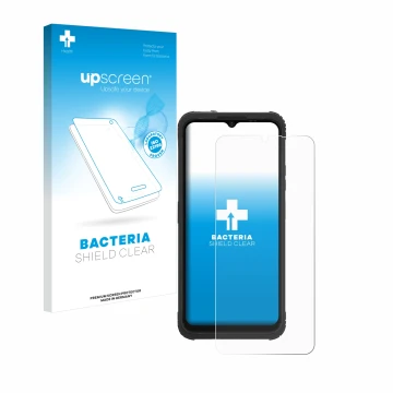 Face avant d’un emballage produit avec le logo de la marque upscreen. À côté, l’appareil AGM H Max est représenté avec la prot