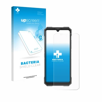 Face avant d’un emballage produit avec le logo de la marque upscreen. À côté, l’appareil Doogee S200X est représenté avec la p
