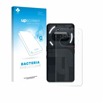 Face avant d’un emballage produit avec le logo de la marque upscreen. À côté, l’appareil Nothing Phone (3a) (Arrière) est repr