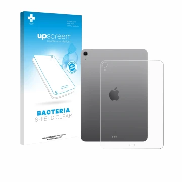 Face avant d’un emballage produit avec le logo de la marque upscreen. À côté, l’appareil Apple iPad Air 11