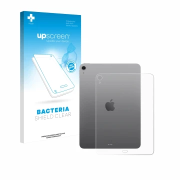 Face avant d’un emballage produit avec le logo de la marque upscreen. À côté, l’appareil Apple iPad Air 11