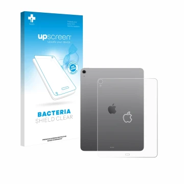 Face avant d’un emballage produit avec le logo de la marque upscreen. À côté, l’appareil Apple iPad Air 13