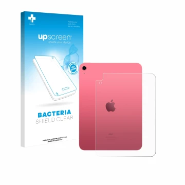Face avant d’un emballage produit avec le logo de la marque upscreen. À côté, l’appareil Apple iPad A16 11