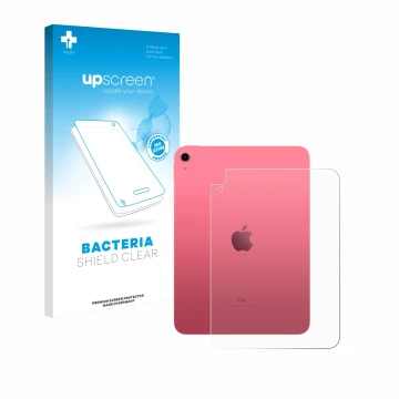 Face avant d’un emballage produit avec le logo de la marque upscreen. À côté, l’appareil Apple iPad A16 11
