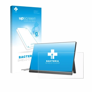 Face avant d’un emballage produit avec le logo de la marque upscreen. À côté, l’appareil Arzopa Z1RC 16