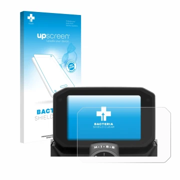 Face avant d’un emballage produit avec le logo de la marque upscreen. À côté, l’appareil Honda Hornet CB/NC 2025 est représent