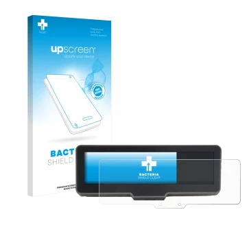 Face avant d’un emballage produit avec le logo de la marque upscreen. À côté, l’appareil KTM 990 Duke R 2025 est représenté av