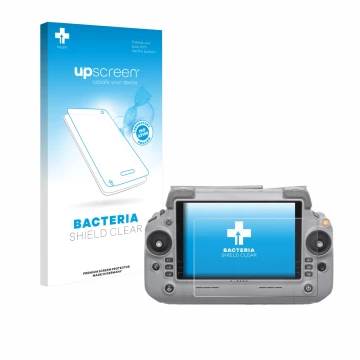 Face avant d’un emballage produit avec le logo de la marque upscreen. À côté, l’appareil DJI RC Plus 2 est représenté avec la 