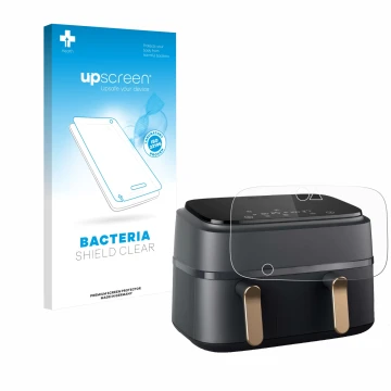 Face avant d’un emballage produit avec le logo de la marque upscreen. À côté, l’appareil Philips Airfryer NA352/00 est représe