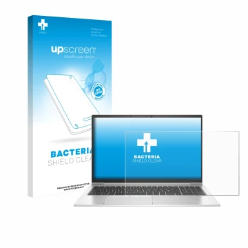 Face avant d’un emballage produit avec le logo de la marque upscreen. À côté, l’appareil HP EliteBook 855 G8 est représenté av