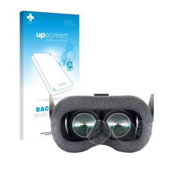 Face avant d’un emballage produit avec le logo de la marque upscreen. À côté, l’appareil Valve Index VR-Headset est représenté
