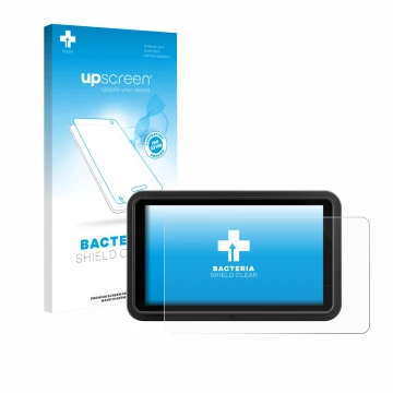 Face avant d’un emballage produit avec le logo de la marque upscreen. À côté, l’appareil Atomos Shinobi Go est représenté avec