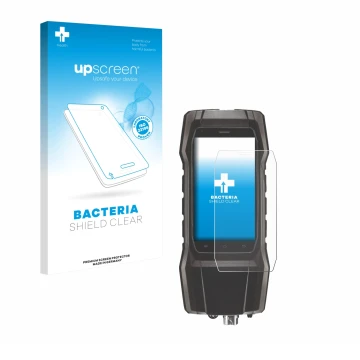 Face avant d’un emballage produit avec le logo de la marque upscreen. À côté, l’appareil Testo 300 est représenté avec la prot