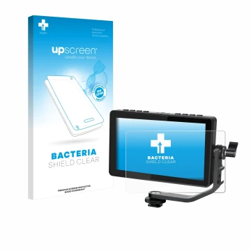 Face avant d’un emballage produit avec le logo de la marque upscreen. À côté, l’appareil Feelworld F5 PROX 5,5