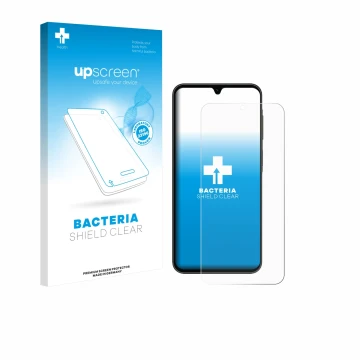 Face avant d’un emballage produit avec le logo de la marque upscreen. À côté, l’appareil Samsung Galaxy A26 5G Enterprise Edit