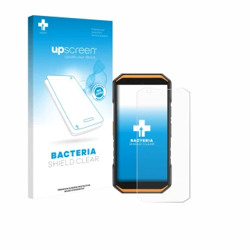 Face avant d’un emballage produit avec le logo de la marque upscreen. À côté, l’appareil Ulefone Armor X32 est représenté avec