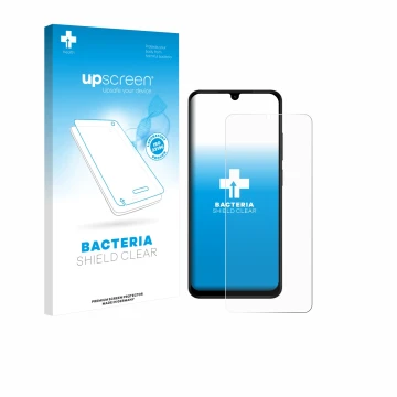 Face avant d’un emballage produit avec le logo de la marque upscreen. À côté, l’appareil Xiaomi Redmi A5 est représenté avec l