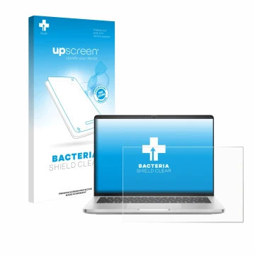 Face avant d’un emballage produit avec le logo de la marque upscreen. À côté, l’appareil Dell Pro 14 Plus PB14250 est représen