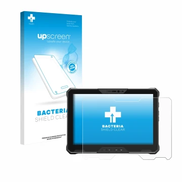 Face avant d’un emballage produit avec le logo de la marque upscreen. À côté, l’appareil Dell Latitude 7030 Rugged Extreme est