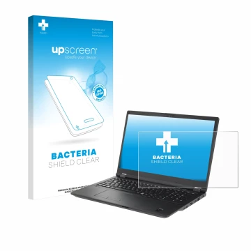 Face avant d’un emballage produit avec le logo de la marque upscreen. À côté, l’appareil Fujitsu Lifebook U7511 est représenté