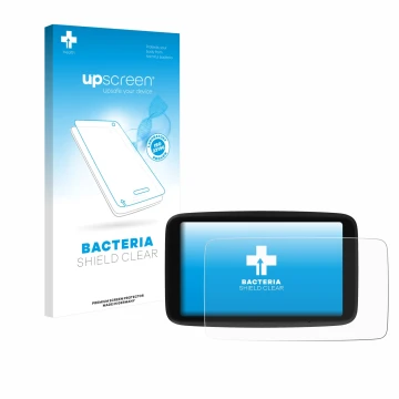 Face avant d’un emballage produit avec le logo de la marque upscreen. À côté, l’appareil TomTom Go Navigator 6 (2ème génératio