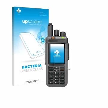 Face avant d’un emballage produit avec le logo de la marque upscreen. À côté, l’appareil Radtel RT-880 est représenté avec la 