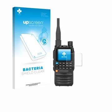 Face avant d’un emballage produit avec le logo de la marque upscreen. À côté, l’appareil Tidradio TD-H3 est représenté avec la