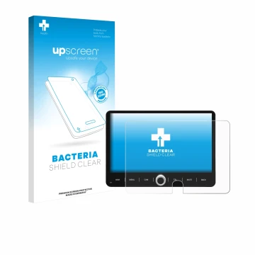 Face avant d’un emballage produit avec le logo de la marque upscreen. À côté, l’appareil Dynavin D9-JP Plus 10.1