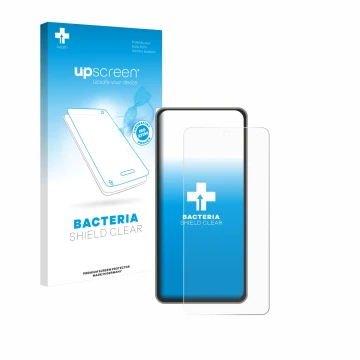 Face avant d’un emballage produit avec le logo de la marque upscreen. À côté, l’appareil realme GT 7T est représenté avec la p
