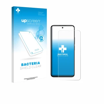 Face avant d’un emballage produit avec le logo de la marque upscreen. À côté, l’appareil TCL 60 5G est représenté avec la prot