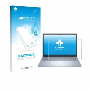 Face avant d’un emballage produit avec le logo de la marque upscreen. À côté, l’appareil Dell 16 Plus Laptop est représenté av