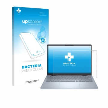 Face avant d’un emballage produit avec le logo de la marque upscreen. À côté, l’appareil Dell 14 Plus Laptop est représenté av
