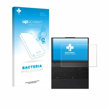 Face avant d’un emballage produit avec le logo de la marque upscreen. À côté, l’appareil Lenovo ThinkPad T16 Gen 4 est représe