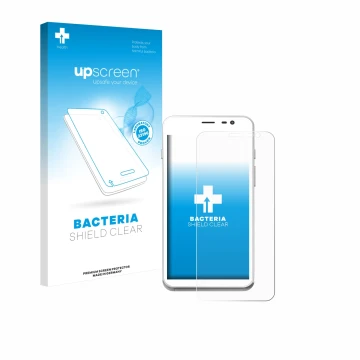 Face avant d’un emballage produit avec le logo de la marque upscreen. À côté, l’appareil Pax CCV Fly A77 est représenté avec l