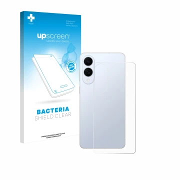 Face avant d’un emballage produit avec le logo de la marque upscreen. À côté, l’appareil Samsung Galaxy S25 Edge (Arrière) est