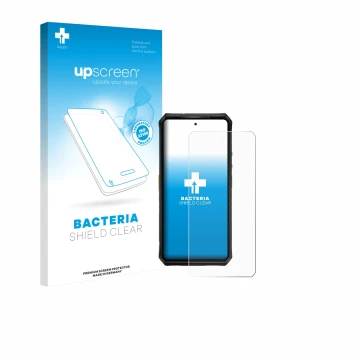 Face avant d’un emballage produit avec le logo de la marque upscreen. À côté, l’appareil Ulefone Armor 28 Pro est représenté a