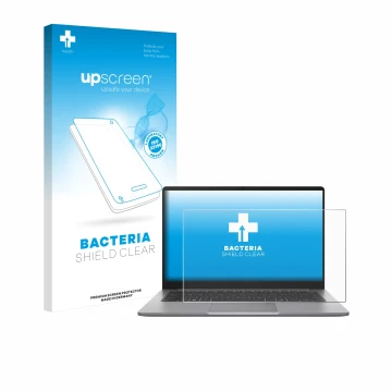 Face avant d’un emballage produit avec le logo de la marque upscreen. À côté, l’appareil ASUS ExpertBook P1 P1403 est représen