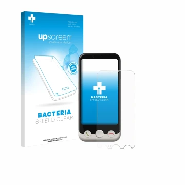 Face avant d’un emballage produit avec le logo de la marque upscreen. À côté, l’appareil Doro Aurora A10 est représenté avec l