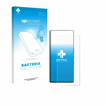 Face avant d’un emballage produit avec le logo de la marque upscreen. À côté, l’appareil ZTE Nubia Red Magic 10S Pro est repré