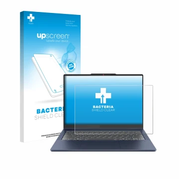 Face avant d’un emballage produit avec le logo de la marque upscreen. À côté, l’appareil Lenovo IdeaPad 5 2-in-1 Gen 10 14