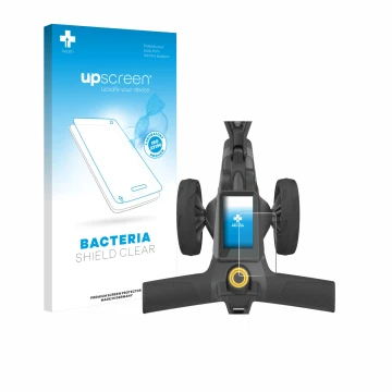 Face avant d’un emballage produit avec le logo de la marque upscreen. À côté, l’appareil PowaKaddy CT10 est représenté avec la