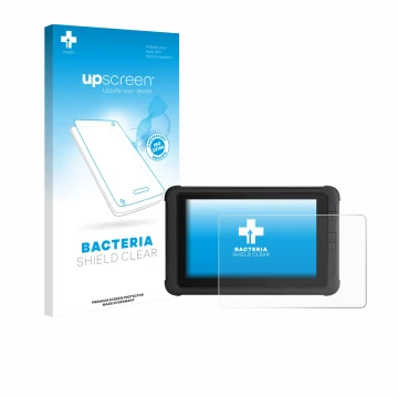 Face avant d’un emballage produit avec le logo de la marque upscreen. À côté, l’appareil Webfleet PRO 8475 est représenté avec