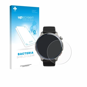 Face avant d’un emballage produit avec le logo de la marque upscreen. À côté, l’appareil Huami Amazfit Balance 2 est représent