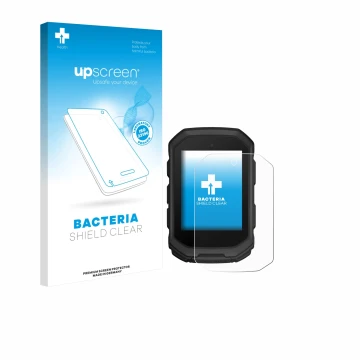 Face avant d’un emballage produit avec le logo de la marque upscreen. À côté, l’appareil Garmin Edge MTB est représenté avec l