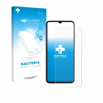 Face avant d’un emballage produit avec le logo de la marque upscreen. À côté, l’appareil Huawei Nova Y61 est représenté avec l