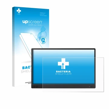 Face avant d’un emballage produit avec le logo de la marque upscreen. À côté, l’appareil ASUS ZenScreen MB166C est représenté 