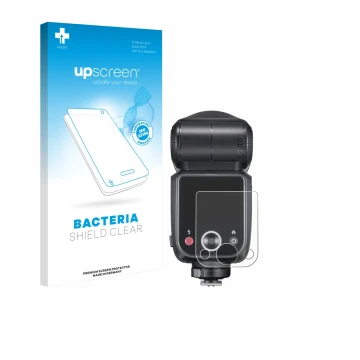 Face avant d’un emballage produit avec le logo de la marque upscreen. À côté, l’appareil Godox V100 est représenté avec la pro