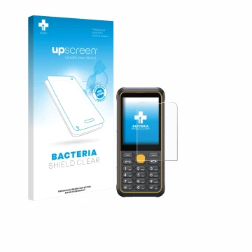 Face avant d’un emballage produit avec le logo de la marque upscreen. À côté, l’appareil Ulefone Armor Mini 4 est représenté a