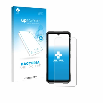 Face avant d’un emballage produit avec le logo de la marque upscreen. À côté, l’appareil Doogee Blade GT Play est représenté a