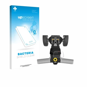 Face avant d’un emballage produit avec le logo de la marque upscreen. À côté, l’appareil PowaKaddy CT6 2025 est représenté ave